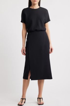 Spanx AirEssentials Tie Waist Midi Dress in Very Black at Nordstrom, Size X-Small