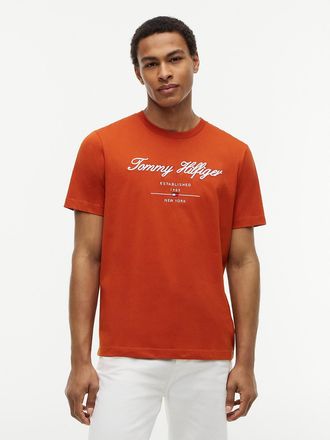 Tommy Hilfiger Mens Embroidered Script Logo T-Shirt - Rusty Ochre - XXL
