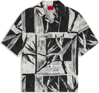 HUGO BOSS Oversized-fit printed shirt with camp collar