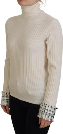 Dolce & Gabbana Womens Virgin Wool Ribbed Turtleneck White Alpaca