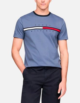 Tommy Hilfiger Mens Tommy Hilfiger Mens T Shirts Crew Neck Signature Stripe - Blue - Size: 40