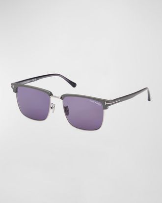 Tom Ford Men & apos;s FT0997-Hudson Half-Rim Square Sunglasses