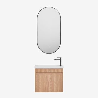 Sklum Conjunto De Mueble De Ba&ntilde;o Suspendido En Madera Con Lavabo Integrado Narek Sklum