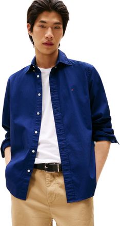 Tommy Hilfiger Mens Flex Poplin Solid Regular Fit Shirt, Blue (Preppy Navy), XL