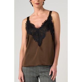Liverpool L.A. Lace Trim Satin Camisole in Dark Espersso W Black at Nordstrom, Size X-Small