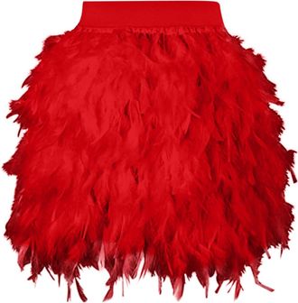 Generic Skirts for Women UK Feather Short Skirts Mid-Waist Mini A-Line Skirt Carnival Feathered Tutu Skirt for Party Wedding Dress