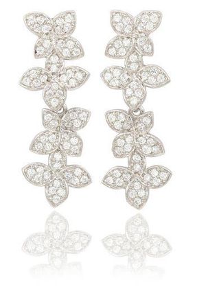 Suzy Levian Sterling Silver Pav&eacute; Cubic Zirconia Floral Drop Earrings in White at Nordstrom Rack