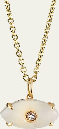 Sydney Evan Carved Rainbow Moonstone and Diamond Evil Eye Charm Necklace