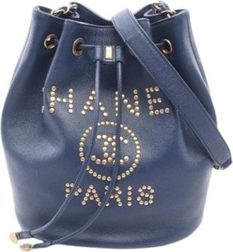 Chanel Pre-owned Leather chanel-bags - Dames - Vintage Tas - Blauw - ONE Size - Vintage