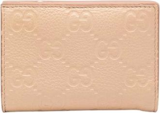 Gucci Pre-owned Wallets, female, Beige, Size: ONE SIZE Pre-owned GG Emblem Grained Leather Wallet