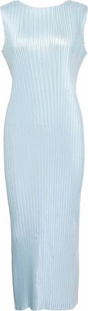 Issey Miyake Womens Glossed Metal Pleats Dress In Pale Blue