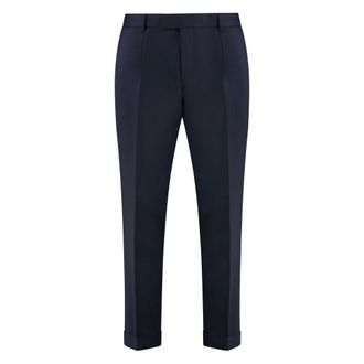 HUGO BOSS Hugo, Suit Trousers, male, Blue, Size: XL Roll-up Ankle Virgin Wool Trousers