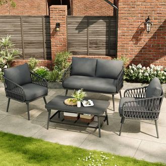 Direct Wicker 4-Seater Polyester Rope Garden Set with Storage Coffee Table in Grey | Size: 2 Pack