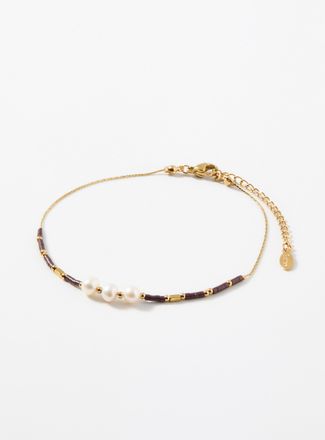 Simons Womens Bead and pearl ankle chain