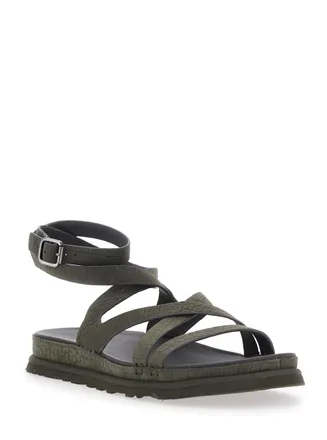 UGG Womens Ankle Strap Sandals Goldengaze Embossed Brown Leather