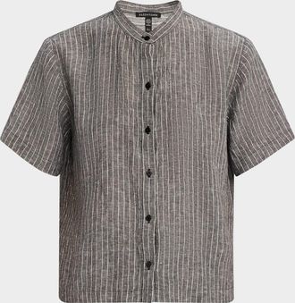 Eileen Fisher Boxy Striped Organic Linen Shirt