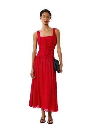 Whistles Square Neck Wide Strap Maxi Dress in Red at Nordstrom, Size 10