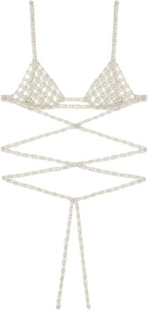 Alanui lace-up triangle bra - women - Acrylonitrile Butadiene Styrene (ABS)/glass/Cotton - M/L - Silver