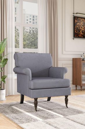 H&O Direct Modern Velvet Accent Chair in Light Grey