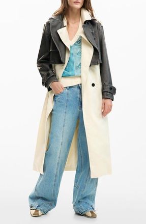 Desigual Mixed Media Trench Coat in Off White at Nordstrom, Size X-Small