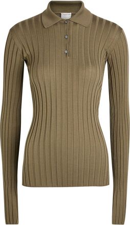 Calvin Klein Amber Ribbed Wool Polo top - Sage - S (UK8-10 / S)
