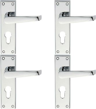 Loops 4x PAIR Straight Victorian Lever on Euro Lock Backplate 150 x 43mm Chrome