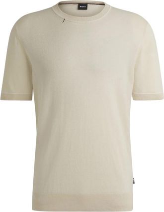 HUGO BOSS Witte Linnen Zomertrui - Heren - Ronde hals truien - Wit - S - Linnen - Truien & Vesten