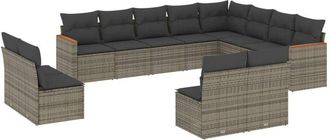 vidaXL Set De Sof&aacute;s De Jard&iacute;n 12 Pzas Con Cojines Rat&aacute;n Sint&eacute;tico Gris Vidaxl