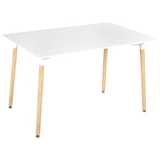 Beliani Mesa De Comedor Blanco Madera Clara 120 X 80 Cm Patas Madera De Haya Newberry