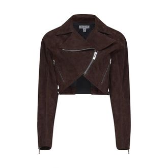 Alaia Crop Biker Jacket - Dames - Leren en Su&egrave;de Jassen - Bruin - XS - Leer - Jassen
