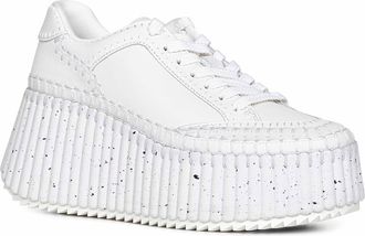 Chlo&eacute; Womens Wedge Sneakers Nama White Polyester Trainers