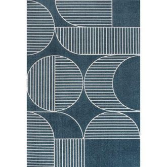 Jonathan Y Designs Nordby High-Low Geometric Arch Scandi Striped Indoor/Outdoor Area Rug in Navy/cream at Nordstrom, Size 5Ft 0In X 8Ft 0In