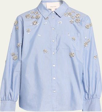 Cinq &agrave; Sept Lola Pinstripe Embellished Shirt