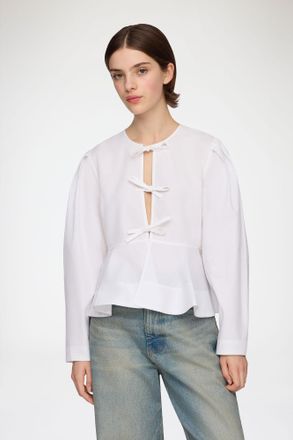 Ganni White Blouse in Cotton Poplin - Size 32 Organic