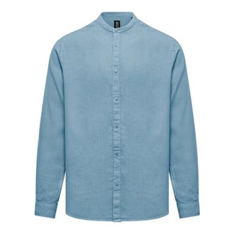 Bomboogie Camisa de Lino con Cuello Mao - Shirts - Hombre - Azul - 2XL