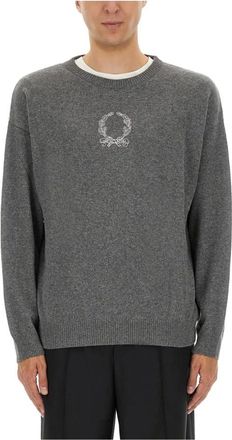 Moschino Merino Wol Trui met Laurierkrans Embleem - Heren - Truien - Grijs - Maat: XL Wol