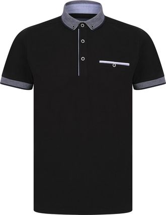 Kensington Eastside Mens Riddle Stretch Cotton Jersey Button Down Collar Polo Shirt Jet Black