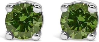 House of Brilliance Silver 1/4 Ct Green Diamond Classic Stud Earrings in White at Nordstrom