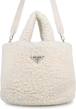 Prada White Cashmere Wool Handbag Tote Bag (Pre-Owned)