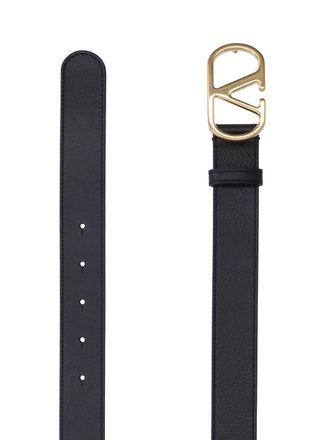 Valentino Garavani VLogo-Buckle Calf Leather Belt - Black