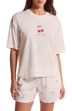 Etam Berry Cherry Print Cotton Sleep Shorts in Ecru at Nordstrom, Size X-Large
