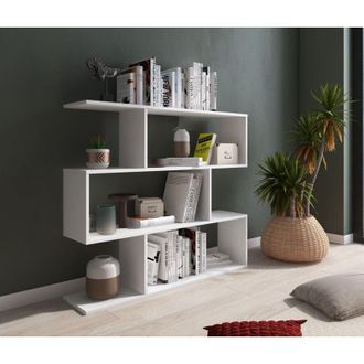 Dmora Biblioteca Terzolas, 3 Estantes, Instalaci&oacute;n En Suelo, Divisor De Espacios, 110x25x96h Cm Blanco