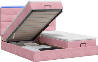 vidaXL Letto Ottomano Con Materasso E Led Rosa 180 X 200 Cm Velluto Vidaxl