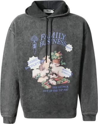 Msgm Family Business Hooded Sweatshirt - Heren - Hoodies - Grijs - L - Katoen - Hoodies & sweatvesten