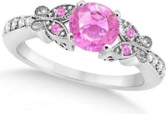 Allurez Butterfly Pink Sapphire & Diamond Engagement Ring 14K White Gold.88ct