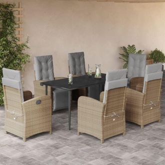 vidaXL Set Comedor De Jard&iacute;n 7 Pzas Con Cojines Rat&aacute;n Sint&eacute;tico Beige Vidaxl