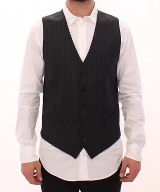 Dolce & Gabbana Mens Pinstripe Vest Gss12009 - Black Wool - Size EU 48 (Mens)