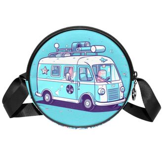 Generic Circle Crossbody Bag for Women, Ambulance Small Sling Bag Daypack with Zipper Adjustable Shoulder Straps Casual Ladies Girls Round Purse