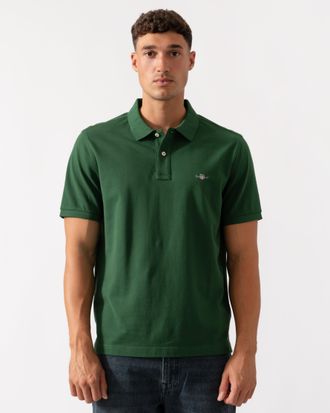 GANT Mens 338 Shield Logo Short Sleeve Polo in Dark Green Cotton - Size X-Large