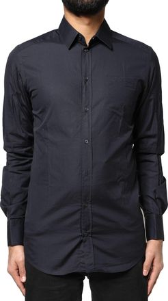 Dolce & Gabbana Mens Dark Blue Gold Cotton Long Sleeves Dress Shirt